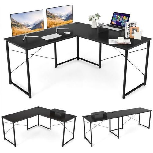 Costway Bureau D'angle - 150 X 150 X 74 Cm - Ajustable À Bureau Droit, Grand Table Pour 2 Personnes Noir