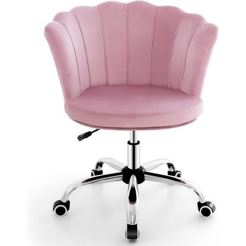 Costway Fauteuil À Rouletts Pivotante En Velours, Forme De Pétale - Hauteur Réglable H 74-82 Cm Rose