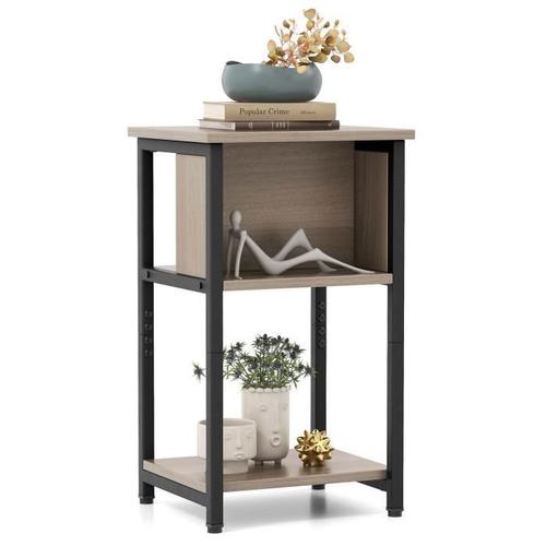 Costway Table De Chevet Avec Compartiment Ouvert, Table D'appoint Avec Étagère, Pour Chambre, Salon, Marron, 34 X 30 X 58,5 Cm