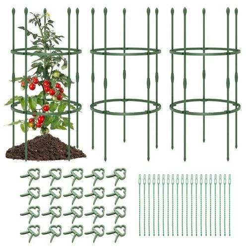 Costway Lot De 3 Treillis Obélisque De Jardin, 2 Hauteur Réglable, Support Cage À Tomates 2 En 1 Pour Plantes Grimpantes En Métal