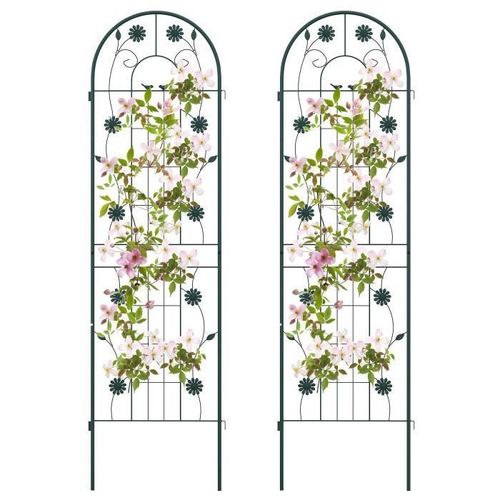 Costway Treillis De Jardin En Métal Lot De 2 180x50cm-3 En 1 Support De Plantes-Motif Elégant-Plantes Grimpantes,Roses,Légumes