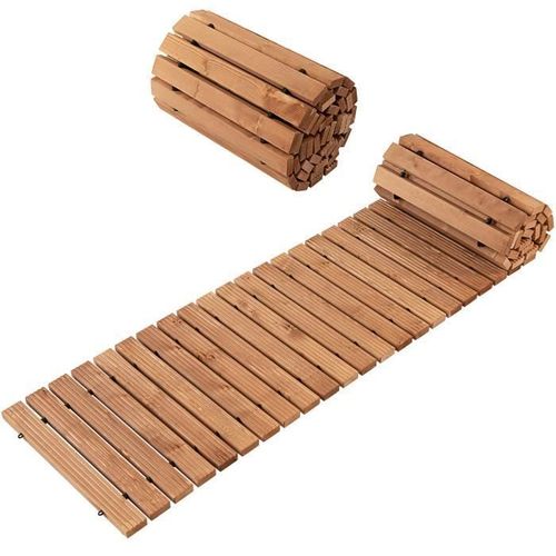 Costway Allée De Jardin En Bois Roulant 245 Cm Résistante Aux Intempéries 43x4,5cm Avec Fil D'acier Texture Antidérapante Pour Cour