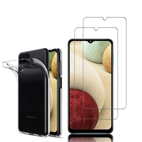 Coque Silicone Pour Samsung Galaxy A12 6.5" Gel Ultraslim Et Ajustement Parfait - Transparent + 2 Films Verre Trempé - Transparent