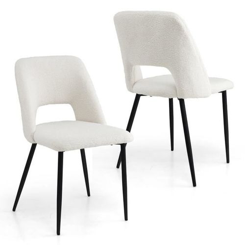 Costway Lot De 2 Chaises De Salle À Manger En Velours Teddy, Dossier Ergonomique, Pieds En Métal, Moderne, 48,5 X 57 X 85 Cm, Beige