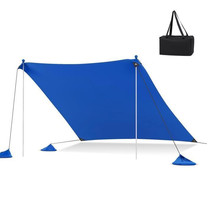 Costway Tente De Plage 4 Personnes 2,3 X 2m-Anti Uv Upf50+-Sac De Transport Portable-4 Sacs Pour Sable-Piquets De Sol-2 Poteaux-Bleu