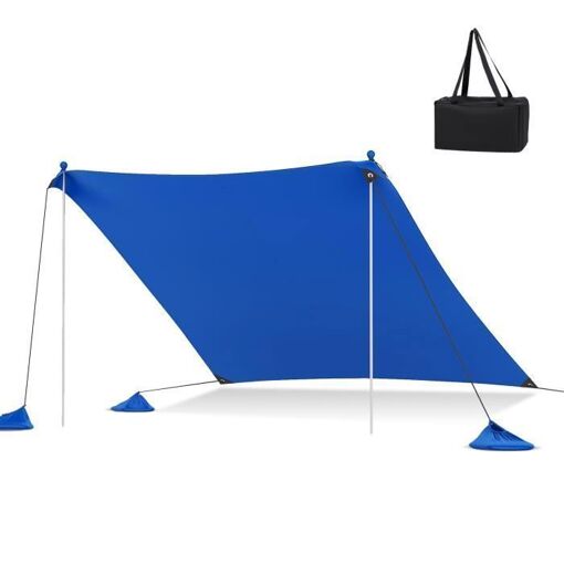 Tente De Plage COSTWAY 3x3 M – Anti-UV UPF50+, Polyester Lycra, 4 Sacs De Sable, Piquets, Pour 4 à 8 Personnes, Portable