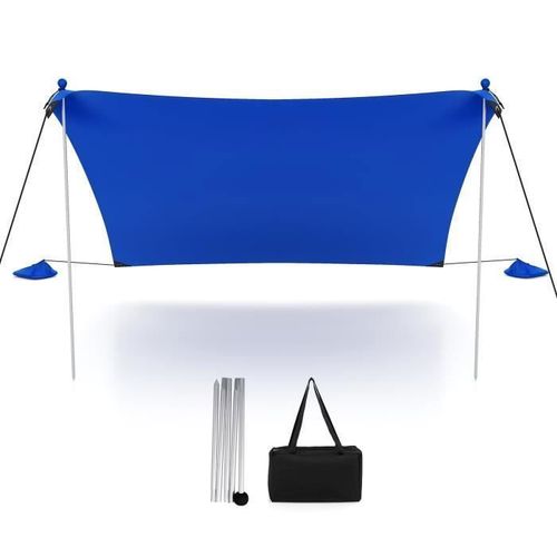Costway Tente De Plage 4 Personnes 3 X 3m-Anti Uv Upf50+-Sac De Transport Portable-4 Sacs Pour Sable-Piquets De Sol-2 Poteaux-Bleu