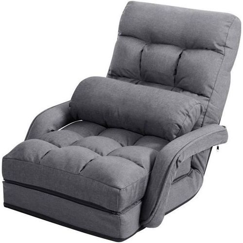 Costway Fauteuil Convertible 1 Place, Canapé-Lit 5 Positions Réglable Avec Oreiller Chauffeuse, Pour Salon / Bureau / Chambre Gris