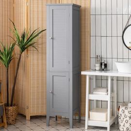 Costway Meuble Colonne De Salle De Bain Avec 2 Portes Et Rangement À 5 Niveaux, Pour Salle De Bain, Salon, 37 X 37 X 160 Cm, Gris