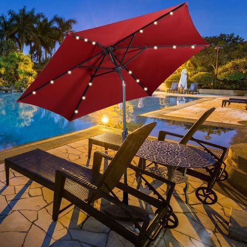 Costway Parasol Déporté Inclinable Dia.2,7×2,5m Avec 18 Led, Strucutre En Métal Robuste, Anti-Uv Pour Terrasse Jardin, Rouge