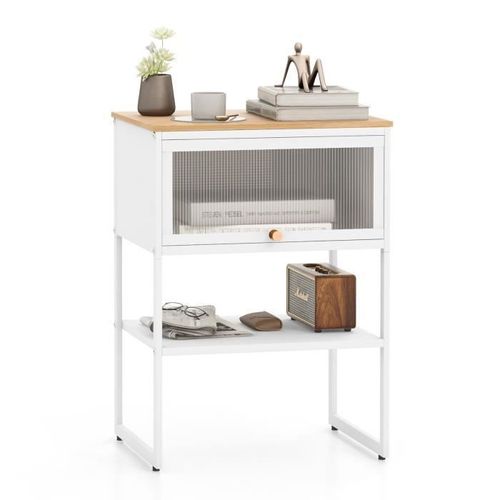 Costway Table De Chevet À 3 Niveaux Avec Porte Rabattable, 40 X 32 X 56 Cm, Table D'appoint Moderne Pour Salon, Chambre, Blanc