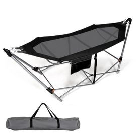 Costway Hamac Sur Pied, Hamac Pliant Avec Support Métallique Et Tissu D¿Oxford, Poche Latérale, 150kg, 227 X 82 X 89 Cm, Noir