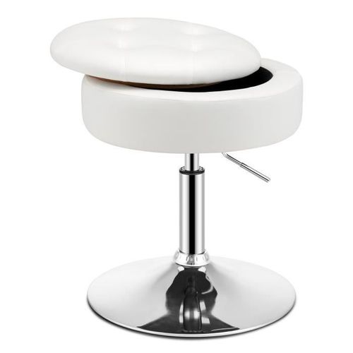Costway Tabouret De Bar Pivotante À 360°, Housse Amovible, Hauteur Réglable 51 - 66 Cm Pour Salon, Bureau, Barbier Blanc