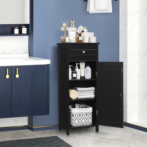 Costway Meuble De Salle De Bain Moderne Avec 1 Porte, 1 Tiroir, 2 Étagères Réglables Et Dispositif Anti-Dumping 35,6x30,5x88 Cm Noir