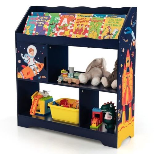 Costway Organisateur De Rangement 3 En 1 De Jouets D¿Enfants, 93 X 30 X 100 Cm, Bibliothèque Pour Salle De Jeux, Chambre, Bleu