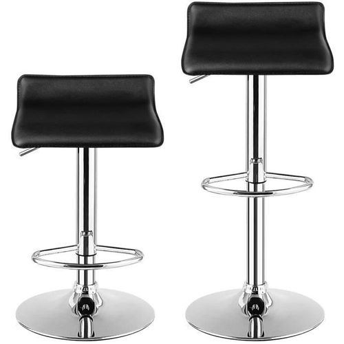 Costway Lot De 2 Tabourets De Bar Pivotant En Cuir Pu, Siège En Hauteur Réglable 58,5-79 Cm, Sans Accoudoirs Pour Bar Cuisine, Noir