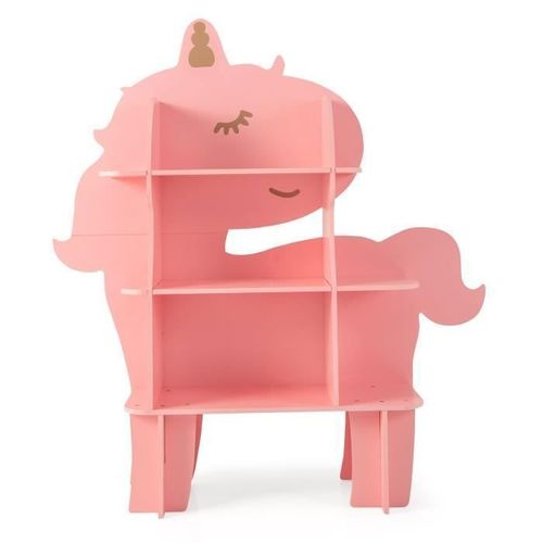 Costway Bibliothèque Enfant À 3 Niveaux En Forme Unicorne - 5 Étagères Ouvertes Dispositif Anti-Basculement, 123x31x130cm, 3-12 Ans