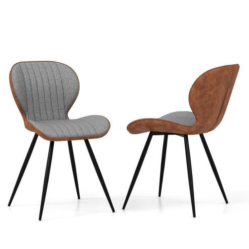 Costway Lot De 2 Chaises De Salle À Manger Sans Accoudoirs, Dossier Courbé Confortable, Siège De 49 X 40 Cm En Forme De U, Gris