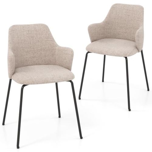 Costway Lot De 2 Chaises De Salle À Manger Moderne, Avec Dossier Courbé, Siège Large & Accoudoirs, 60 X 54 X 84 Cm, Beige