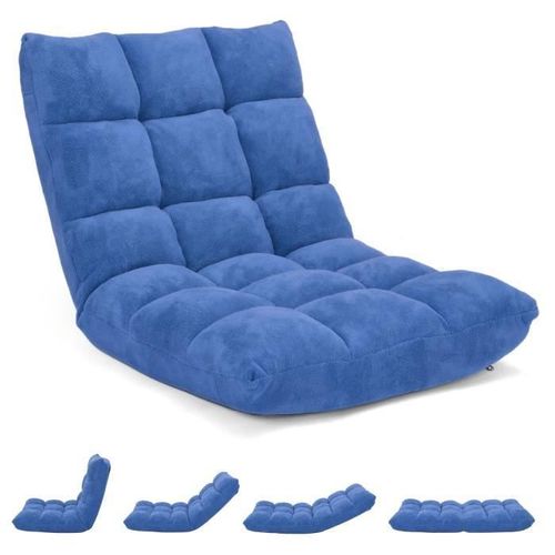 Costway Chaise De Sol Pliable - Dossier Inclinable Sur 14 Positions, Coussin De Sol Pour Lecture, Yoga, Méditation Bleu