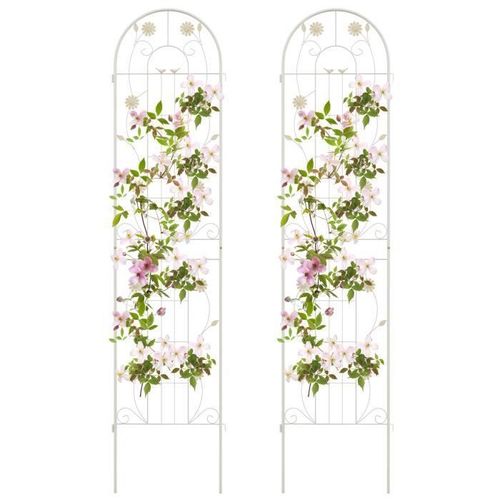 Costway Treillis De Jardin En Métal Lot De 2 220x50cm-3 En 1 Support De Plantes-Motif Elégant-Plantes Grimpantes,Roses,Légumes-Blanc