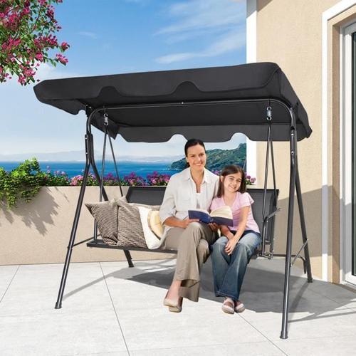 Costway Balancelle De Jardin 3 Places En Polyester Et Acier Avec Toit Anti-Uv Réglable Pour Balcon,Terrasse 173 X 119 X 152cm Noir