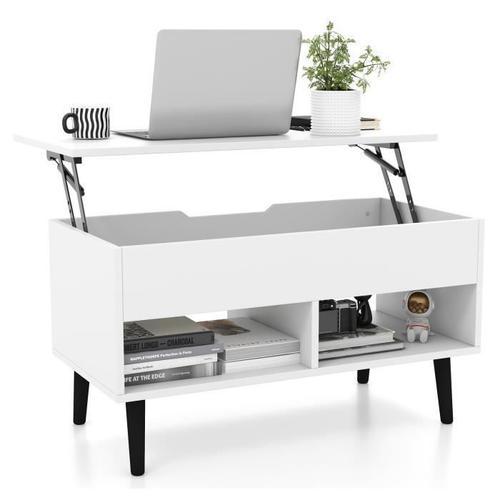 Costway Table Basse Avec Plateau Relevable Table De Salon Moderne Avec Rangement Caché 2 Compartiments Ouverts 80x40x44,5-58cm Blanc