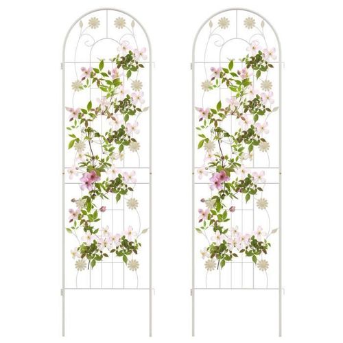 Costway Treillis De Jardin En Métal Lot De 2 180x50cm-3 En 1 Support De Plantes-Motif Elégant-Plantes Grimpantes,Roses,Légumes-Blanc