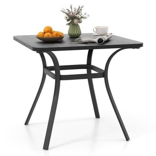 Costway Table À Manger De Jardin 80 X 80 Cm, Table Carrée En Métal 4 Personnes, Table D'extérieur Pour Cour Patio Bord De Piscine