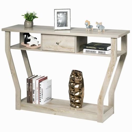 Costway Table Console - 120x30x81cm - 1 Tiroir Et 2 Compartiments Pour Rangement, Style Campagne, Meuble D'entrée Naturel