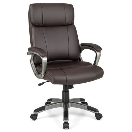 Costway Chaise De Bureau Ergonomique En Cuir Pu, Hauteur Du Siège Réglable 47-57 Cm, Charge Max. 160kg, Marron
