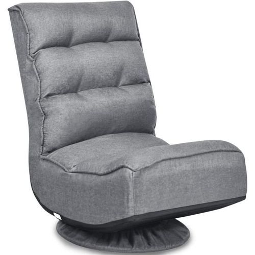Costway Chaise De Salon Pliable, Pivotante À 360° - Dossier Haut Réglable En 5 Positions,Tissu De Lin, Pour Meditation, Relax Gris