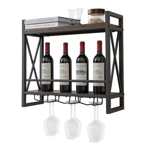 Costway Casier À Vin Mural Industriel À 2 Niveaux Avec Porte-Gobelet En Métal, Étagère De Rangement Pour Cuisine Bar Salle À Manger