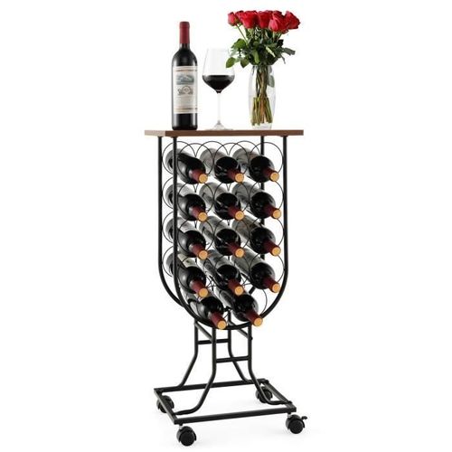 Costway Casier À Vin Industriel En Métal Pour 14 Bouteilles, Étagère À Vin Porte Bouteilles Avec Roues Amovibles Et Verrouillables