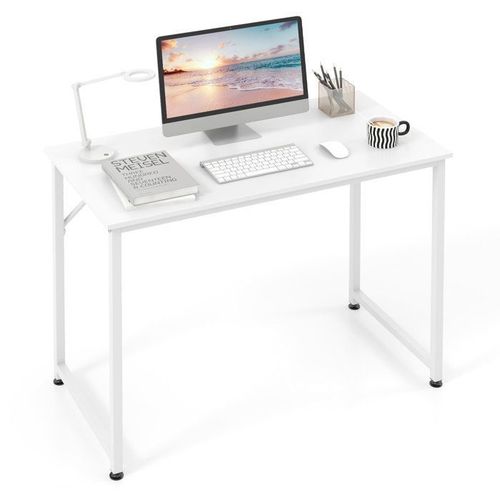 Costway Bureau D¿Ordinateur Simple Avec Cadre En Métal Robuste, Repose-Pieds Réglables, 100 X 50 X 77 Cm, Charge Max. 91kg, Blanc