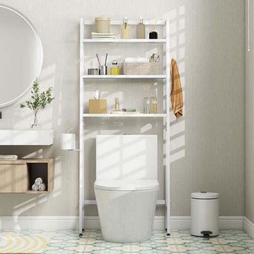 Costway Meuble Wc Au-Dessus Des Toilettes À 3 Niveaux, Étagère En Métal, 2 Crochets, Pour Salle De Bain, 63 X 24 X 164 Cm, Blanc