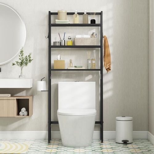 Costway Meuble Wc Au-Dessus Des Toilettes À 3 Niveaux, Étagère En Métal, 2 Crochets, Pour Salle De Bain, 63 X 24 X 164 Cm, Noir