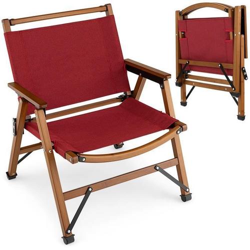 Costway Chaise De Camping Pliante Cadre En Bambou Massif Tissu Cationique Avec Accoudoirs Charge 150kg Pour Pêche Pique-Nique Rouge