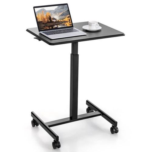 Costway Bureau Assis Debout Mobile Avec Roulettes, 65 X 48 X 74-108 Cm, Pour Salle D'étude, Salle De Réunion, Salon, Noir