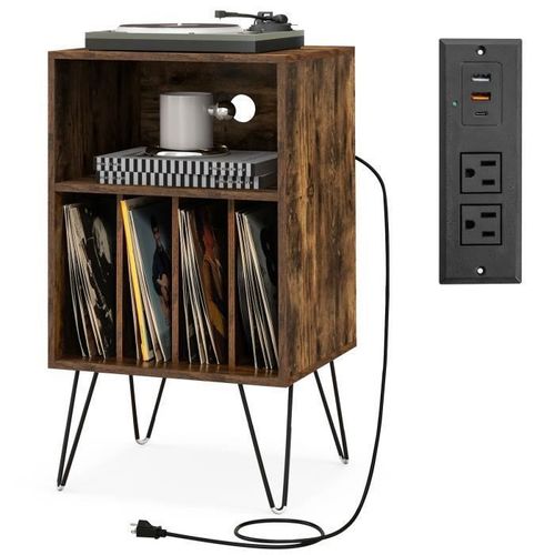 Costway Armoire À Disques Avec 5 Compartiments Ouverts, Port Usb Et Port Type-C, Pieds En Métal, Style Industriel, 48 X 40 X 88 Cm