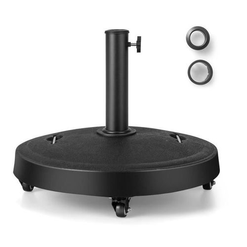 Costway Base/Pied De Parasol Rond 52cm En Résine Avec Roues Universelles Verrouillables,2 Poignées Rétractables Aux Poteaux 38/48 Mm