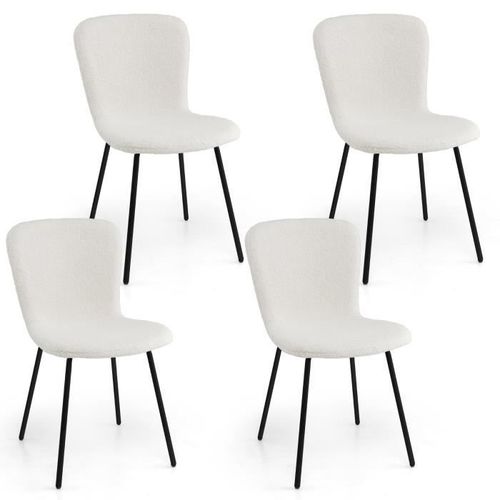 Costway Lot De 4 Chaises De Salle À Manger En Velours Teddy, Avec Pieds En Métal, Moderne Pour Cuisine, Salon, 47 X 58 X 86cm, Beige