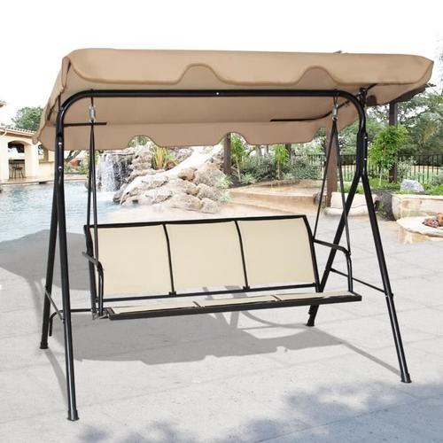 Costway Balancelle De Jardin 3 Places En Polyester Et Acier Avec Toit Anti-Uv Réglable Pour Balcon,Terrasse 173 X 119 X 152cm Brun