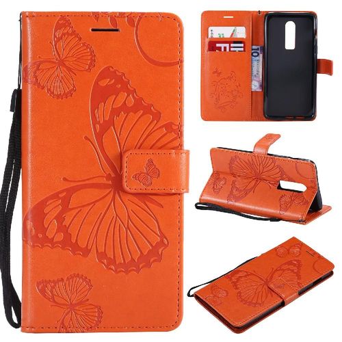Flip Étui Pour Oneplus 6 Avec Support De Fente Pour Carte Flip Kickband Couverture Antichoc Couverture Magnétique Cuir Pu - Couleur Orange
