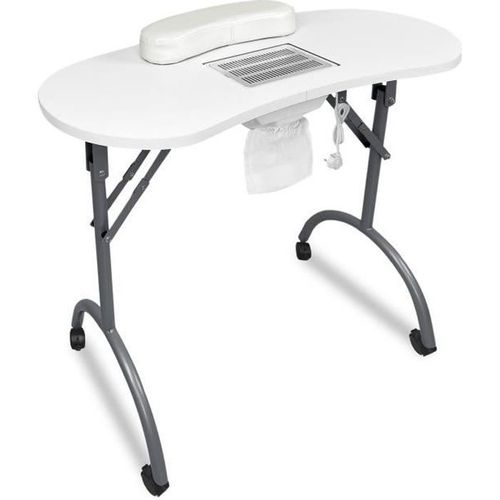 Yuenfong Table De Manucure Pliable Avec Aspiration Table À Ongles Portable Avec Roulettes Table De Manucure Mobile Blanc