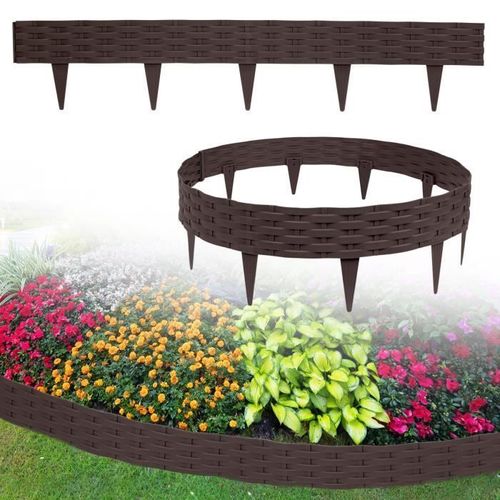 Yuenfong Bordure De Jardin 10m Bordure De Gazon Aspect Rotin Clôture Palissade 10 Éléments, Marron