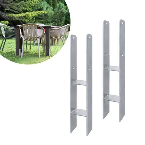Yuenfong Lot De 2 Supports De Poteaux En H - En Forme Galvanisée À Chaud - Largeur De Fourche : 91 Mm - Longueur : 600 Mm