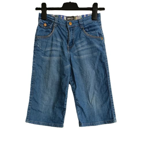 Bermuda En Jean Bleu Effet Delave Et Plisse. Ycc 214. Coton. Elasthanne. Taille 10 Ans