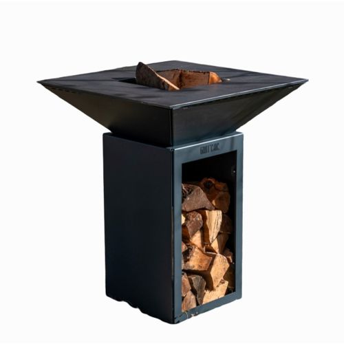 Braséro plancha avec meuble range bois Cévenol DOUBLE CUVE en Aluminium Gris Anthracite 74x74x90 Barbecue d'extérieur Grill'Chic