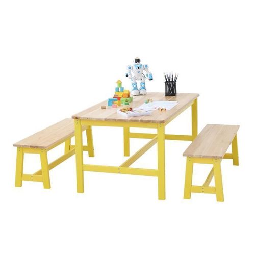 1 Table D'enfant +2 Chaises -Vevor-1067x575x482 Mm Et 915x235x280 Mm,Bois Clair + Jaune,Pour Apprendre, Manger, Jouer